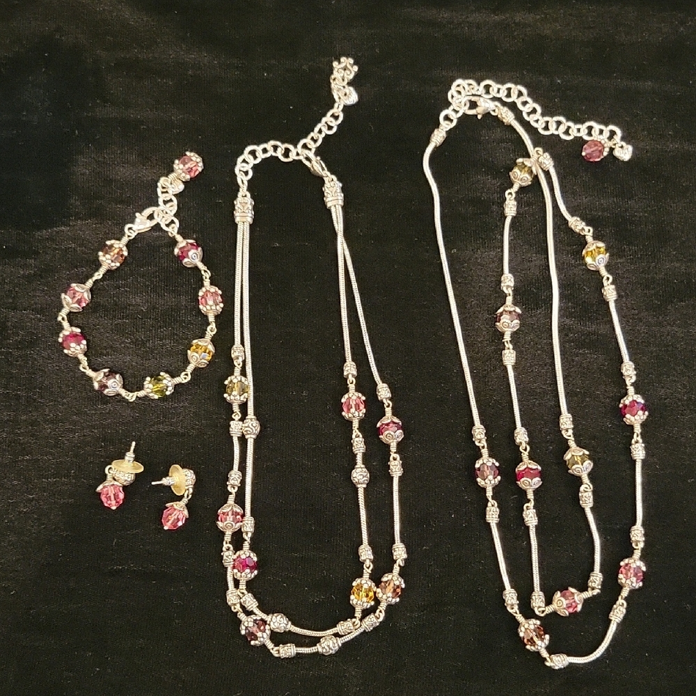 Brighton Glass Mountain Silver Jewelry Set with Multi Color Crystals